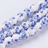 697a Koraliki ceramiczne z nadrukiem kwiatowym, okrągłe 8-8,5 mm, otwór: 2 mm, sznur ok 33cm
